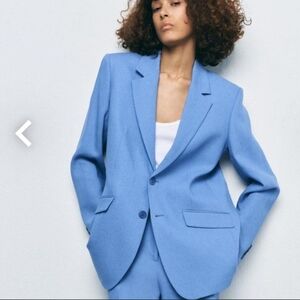 Zara Oversize LinenLight Blue Women's Blazer